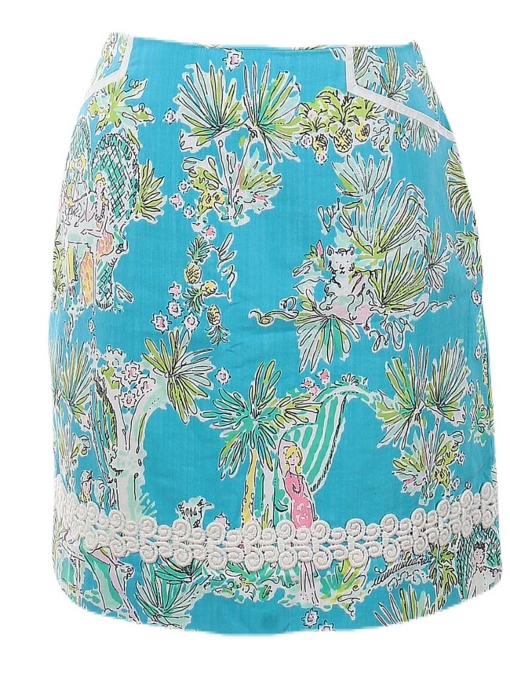Lilly Pulitzer Turquoise Tropical Palm Print Mini Skirt, Casual Skirt